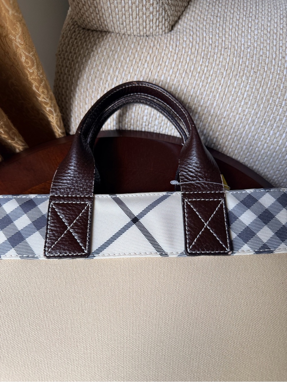 Burberry Blue Label Beige Canvas Nova Check Leather Handle Tote Bag - Picture 5 of 9